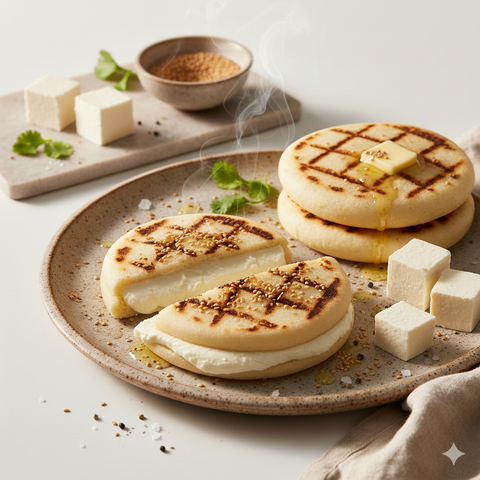 Arepa de Yuca con Ajonjolí y Queso de Búfala