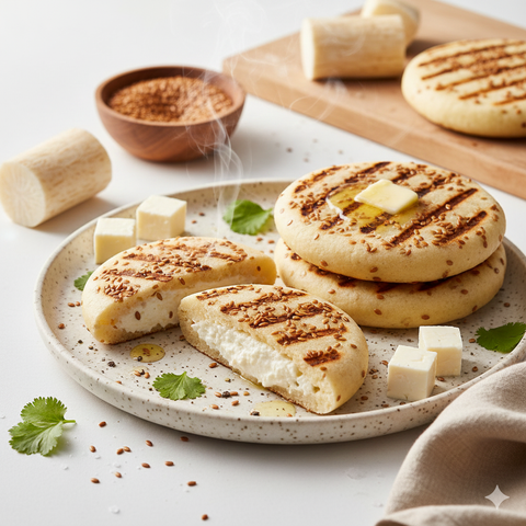 Arepa de Yuca con Linaza y Queso de Búfala