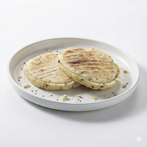 Arepas de yuca con linaza, rellenas de queso de búfala (125g)