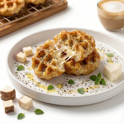 Yucuadros: Waffles de Yuca con Orégano y Queso de Bufala